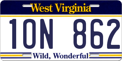 WV license plate 1ON862