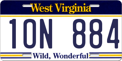 WV license plate 1ON884