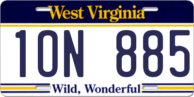 WV license plate 1ON885