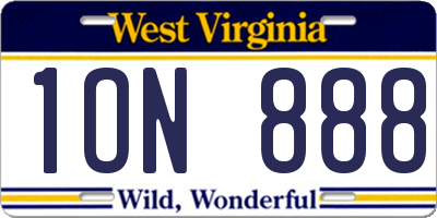 WV license plate 1ON888