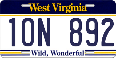 WV license plate 1ON892
