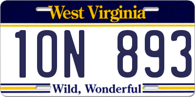 WV license plate 1ON893