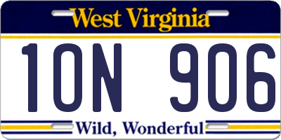 WV license plate 1ON906