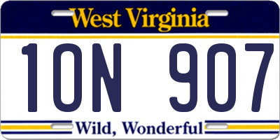 WV license plate 1ON907