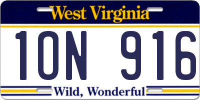WV license plate 1ON916