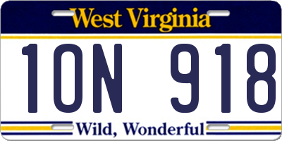 WV license plate 1ON918