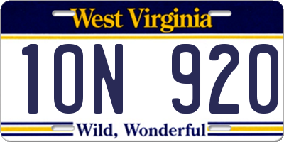 WV license plate 1ON920