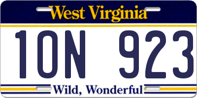 WV license plate 1ON923