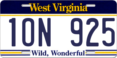 WV license plate 1ON925