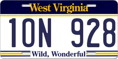 WV license plate 1ON928