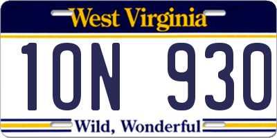 WV license plate 1ON930