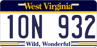 WV license plate 1ON932