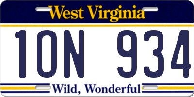 WV license plate 1ON934