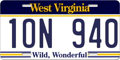 WV license plate 1ON940