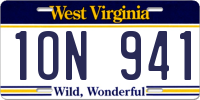 WV license plate 1ON941