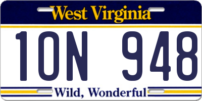 WV license plate 1ON948