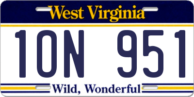 WV license plate 1ON951