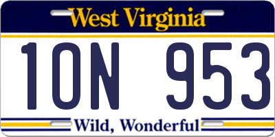 WV license plate 1ON953