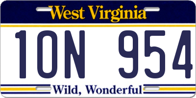 WV license plate 1ON954