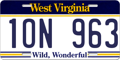 WV license plate 1ON963