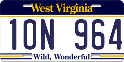 WV license plate 1ON964