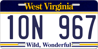 WV license plate 1ON967
