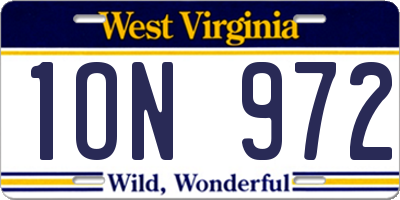 WV license plate 1ON972