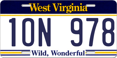 WV license plate 1ON978