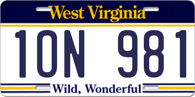 WV license plate 1ON981