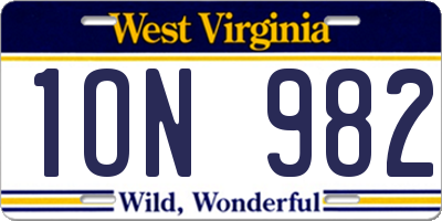WV license plate 1ON982
