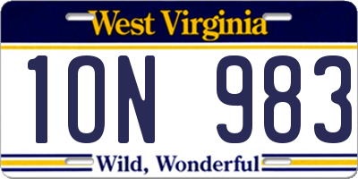 WV license plate 1ON983