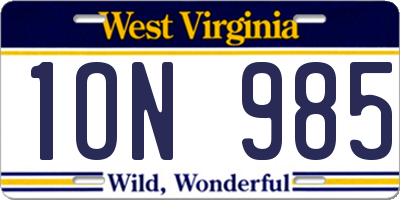 WV license plate 1ON985