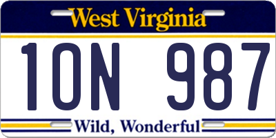WV license plate 1ON987