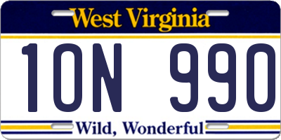 WV license plate 1ON990