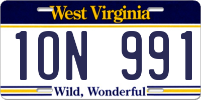WV license plate 1ON991