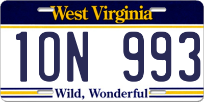 WV license plate 1ON993