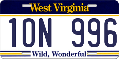 WV license plate 1ON996