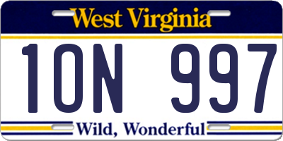 WV license plate 1ON997