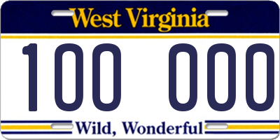 WV license plate 1OO000