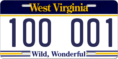 WV license plate 1OO001