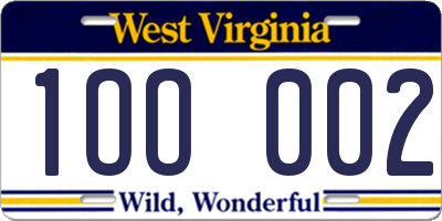 WV license plate 1OO002