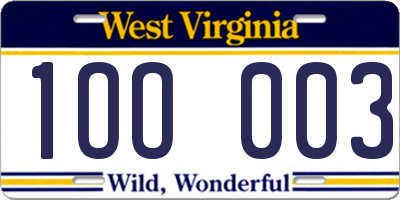 WV license plate 1OO003