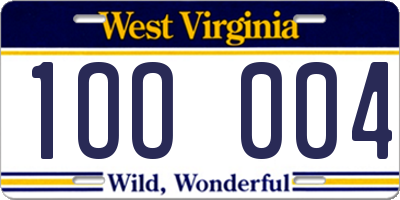 WV license plate 1OO004