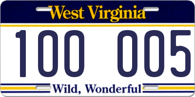 WV license plate 1OO005