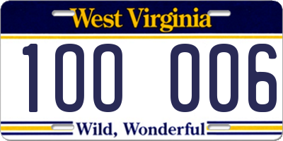 WV license plate 1OO006