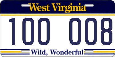 WV license plate 1OO008
