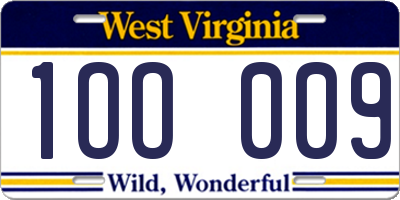 WV license plate 1OO009