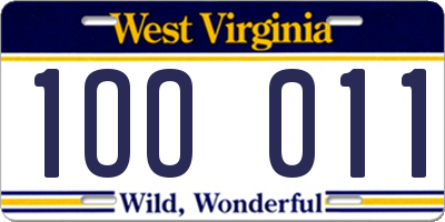 WV license plate 1OO011