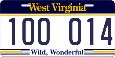 WV license plate 1OO014