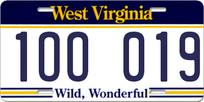WV license plate 1OO019
